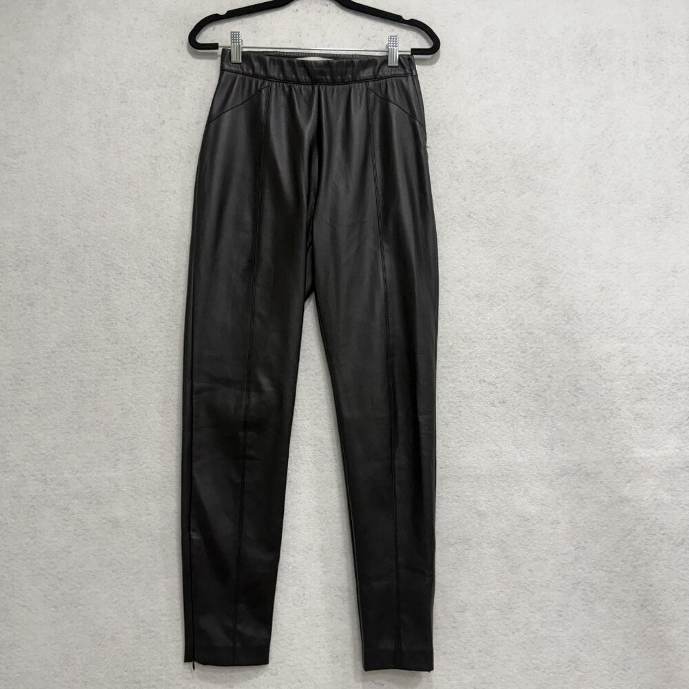 Rino & Pelle Pants Womens Small Black Faux Leather Leggings Zip Ankle Pull On